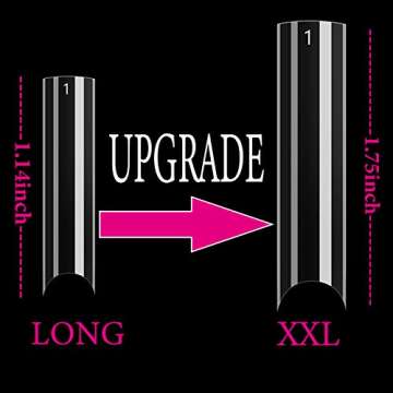500 Pcs Clear Extra Long C Curve False Nail Tips,XXL Deep C Curve Acrylic Fake Nail Tips with Bag fo...