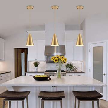 Gold Pendant Lights Kitchen Island,Dining Room Light Fixtures Over Table 3 Pack with Brushed Brass C...