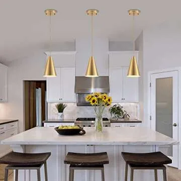 Gold Pendant Lights Kitchen Island,Dining Room Light Fixtures Over Table 3 Pack with Brushed Brass C...