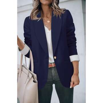 Genhoo Women Business Casual Blazer Jacket Open Front Knit Cardigan Blazer Navy Blue S