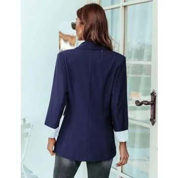Genhoo Women Business Casual Blazer Jacket Open Front Knit Cardigan Blazer Navy Blue S