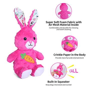 DODODOLA Cute Rabbit Plush Bunny Dog Toy - Squeaky & Crinkle