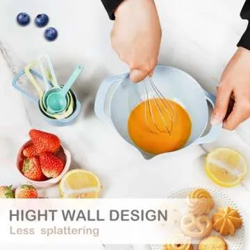 Walpck 10 Pcs Plastic Mixing Bowls Set with Measuring Spoon, Colorful Serving Bowls for Kitchen, Ideal for Baking, Prepping, Nesting Bowls for Space Saving Storage