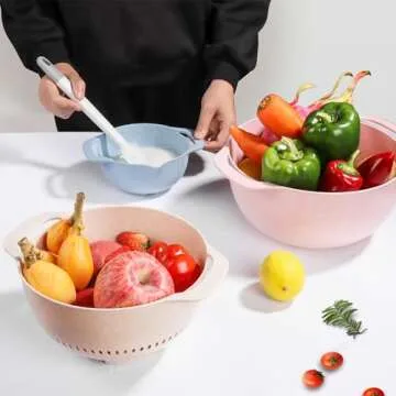 Walpck 10 Pcs Plastic Mixing Bowls Set with Measuring Spoon, Colorful Serving Bowls for Kitchen, Ideal for Baking, Prepping, Nesting Bowls for Space Saving Storage