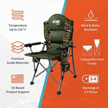 Gobi Heat - Terrain Portable Heated Camping Chair - Outdoor Folding Chair with Heated Filling - Winter Camping Essential - 3 Heat Settings (Mossy Oak® Camo)