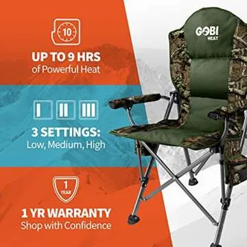 Gobi Heat - Terrain Portable Heated Camping Chair - Outdoor Folding Chair with Heated Filling - Winter Camping Essential - 3 Heat Settings (Mossy Oak® Camo)