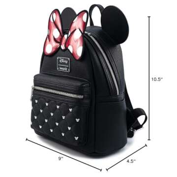 Loungefly Disney Minnie Mouse Bow Faux Leather Womens Double Strap Shoulder Bag Purse