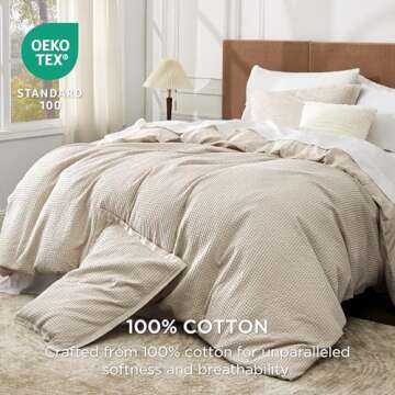 Bedsure Cotton Duvet Cover King - 100% Cotton Waffle Weave Beige Duvet Cover King Size, GentleSoft™ and Breathable Bedding Set for All Season, 3 Pieces, 104"x90"