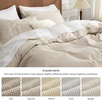 Bedsure Cotton Duvet Cover King - 100% Cotton Waffle Weave Beige Duvet Cover King Size, GentleSoft™ and Breathable Bedding Set for All Season, 3 Pieces, 104"x90"