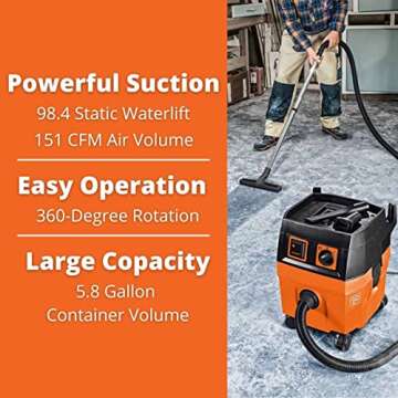 Fein Turbo I Wet/Dry Dust Extractor - 5.8-Gallon Capacity, 151 CFM Suction, Anti-Static System, Quiet 66 dB Operation, Includes Hose and Filter - 92035236090