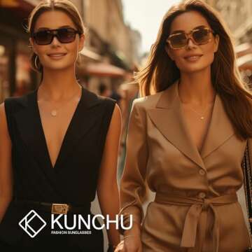 kunchu Retro Square Sunglasses for Women and Men - Trendy Vintage Aviator Sun Glasses with UV400 Pro...