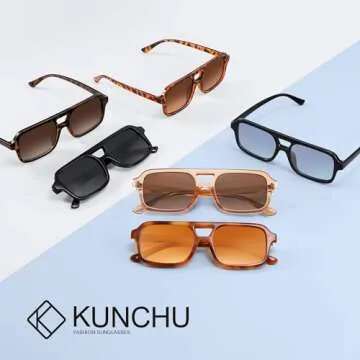 kunchu Retro Square Sunglasses - Trendy UV400 Protection
