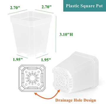 BangQiao 120 Pack Small 2.70 Inch Clear Plastic Square Nursery and Seedling Pot Container, Seed Starting Transplant Planter with Drain Hole for Germination