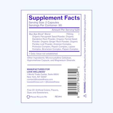 Love Wellness Bye Bye Bloat, Digestive Enzymes | Bloating Relief for Women | Help Reduce Gas Relief ...