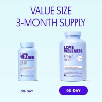 Love Wellness Bye Bye Bloat, Digestive Enzymes | Bloating Relief for Women | Help Reduce Gas Relief & Water Retention | Supports Digestive Health with Fenugreek & Dandelion | 180 Count