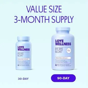 Love Wellness Bye Bye Bloat, Digestive Enzymes | Bloating Relief for Women | Help Reduce Gas Relief & Water Retention | Supports Digestive Health with Fenugreek & Dandelion | 180 Count