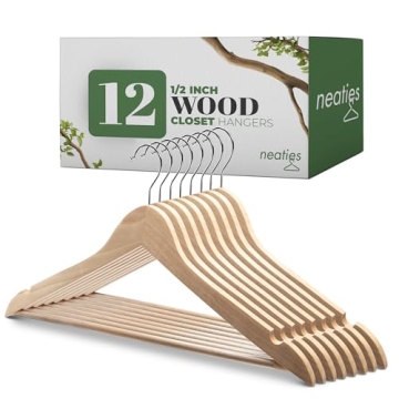 Polished Natural Everyday Wood Hangers with Non-Slip Bar and Notches, Super Sturdy and Durable Wood,...