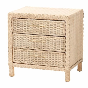 Bali & Pari Japandi Sun Bleached Rattan Nightstand 3-Drawer