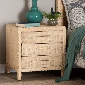 Bali & Pari Japandi Sun Bleached Rattan Nightstand 3-Drawer