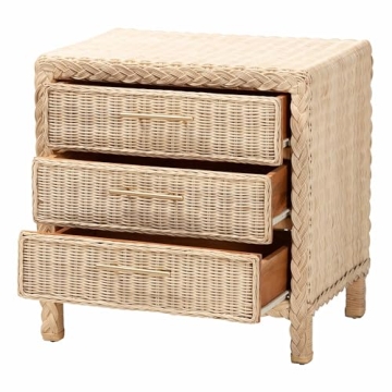 Bali & Pari Japandi Sun Bleached Rattan Nightstand 3-Drawer