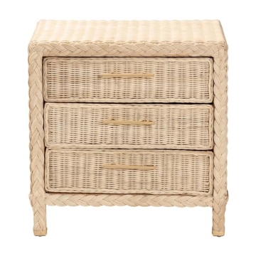 Bali & Pari Japandi Sun Bleached Rattan Nightstand 3-Drawer