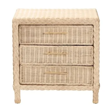 Bali & Pari Japandi Sun Bleached Rattan Nightstand 3-Drawer