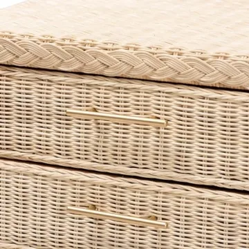 Bali & Pari Japandi Sun Bleached Rattan Nightstand 3-Drawer