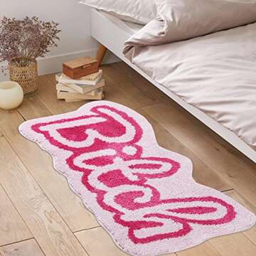 Carmoion Funny Cute Rugs for Bedroom Bathroom Dorm Kitchen Non Slip Rubber Backed Machine Washable,Funky Cool Rugs Colorful Fluffy Shaggy Bedside Accent Rug 35"x18"(Pink)