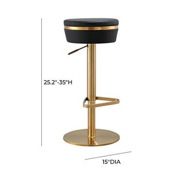 Astro Round Upholstered Adjustable Stool in Black and Gold