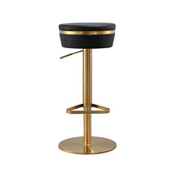 Astro Round Upholstered Adjustable Stool in Black and Gold