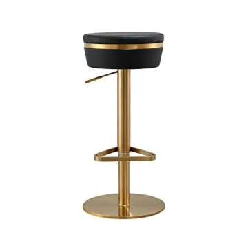 Astro Round Upholstered Adjustable Stool in Black and Gold