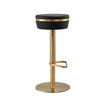 Astro Round Upholstered Adjustable Stool in Black and Gold