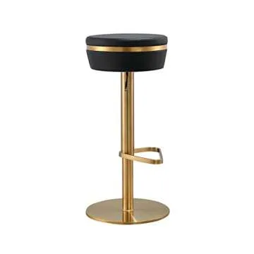 Astro Round Upholstered Adjustable Stool in Black and Gold