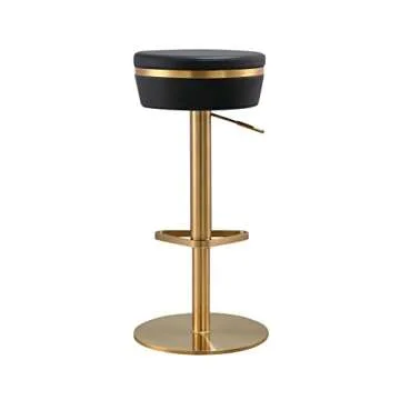 Astro Round Upholstered Adjustable Stool in Black and Gold