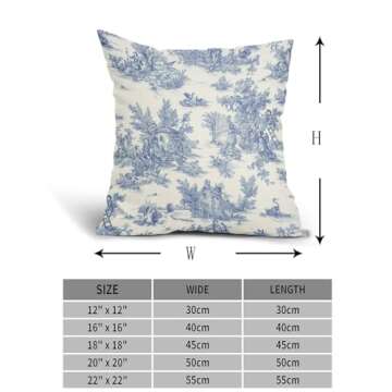 aportt French Country Pillow Covers Set of 2 18x18 Inch Vintage Toile Blue Cotton Linen Polyester Decorative Throw Pillow Case Cushion Cover for Bedroom Sofa Living Room Couch Chair Office
