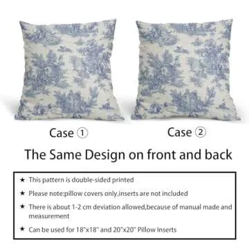 aportt French Country Pillow Covers Set of 2 18x18 Inch Vintage Toile Blue Cotton Linen Polyester Decorative Throw Pillow Case Cushion Cover for Bedroom Sofa Living Room Couch Chair Office