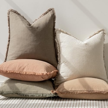 Foindtower Linen Fringe Pillow Covers Set for Cozy Decor