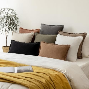 Foindtower Linen Fringe Pillow Covers Set for Cozy Decor