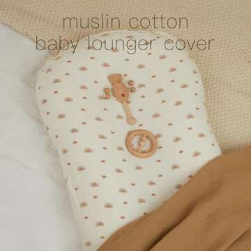 Baby Lounger Cover 2 Pack, Muslin Cotton Nest Cover for Infants