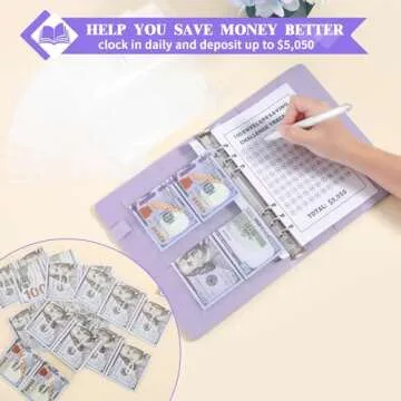 NICOOTH 100 Envelopes Money Saving Binder - A5 Savings Challenge Book (Purple)