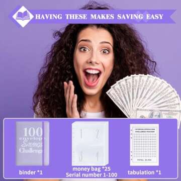 NICOOTH 100 Envelopes Money Saving Binder - A5 Savings Challenge Book (Purple)