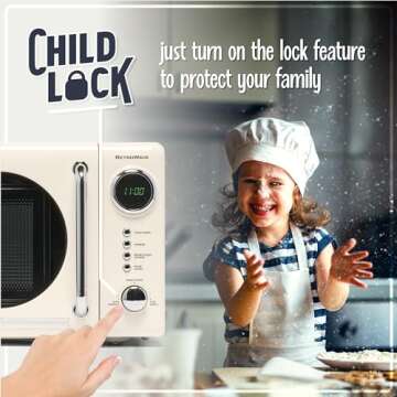 Nostalgia NRMO7IVY6A Retro Compact Countertop Microwave Oven, 0.7 Cu. Ft, Ivory