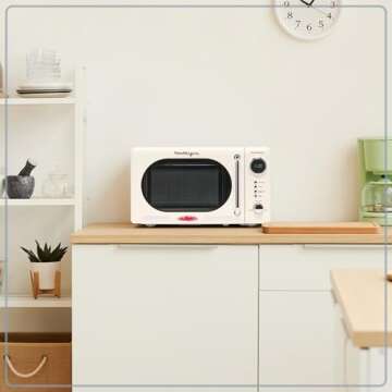 Nostalgia NRMO7IVY6A Retro Compact Countertop Microwave Oven, 0.7 Cu. Ft, Ivory