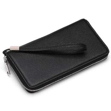 GOIACII Womens Wallet RFID Blocking Leather Zip Around Wallet Large Capacity Long Purse Credit Card ...