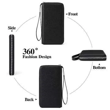 GOIACII Womens Wallet RFID Blocking Leather Zip Around Wallet Large Capacity Long Purse Credit Card Clutch Wristlet