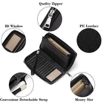 GOIACII Womens Wallet RFID Blocking Leather Zip Around Wallet Large Capacity Long Purse Credit Card Clutch Wristlet