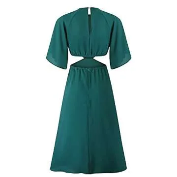 Joteisy Women’s Sexy O Neck Half Sleeve Dress - Dark Green