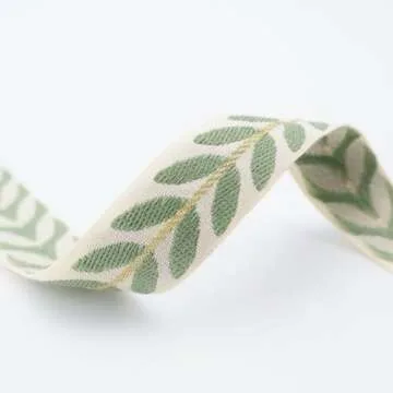 ZNZAKKA Jacquard Ribbon 3 Yards Green Embroidered Lace Trim Leaf Pattern Ribbon for Sewing, Gift Wrapping, Hair Accessories (Green)