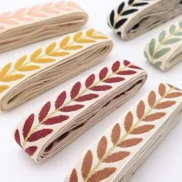 ZNZAKKA Jacquard Ribbon 3 Yards Green Embroidered Lace Trim Leaf Pattern Ribbon for Sewing, Gift Wrapping, Hair Accessories (Green)