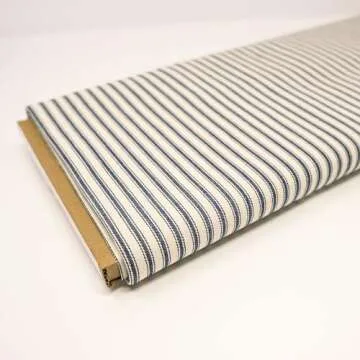 Roc-lon Striped Navy Woven Ticking Cotton Fabric - 5 Yards Precut